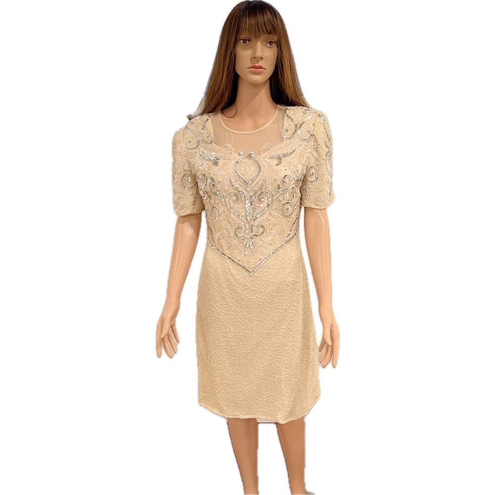 100% Silk Vintage Beaded Cream Dress